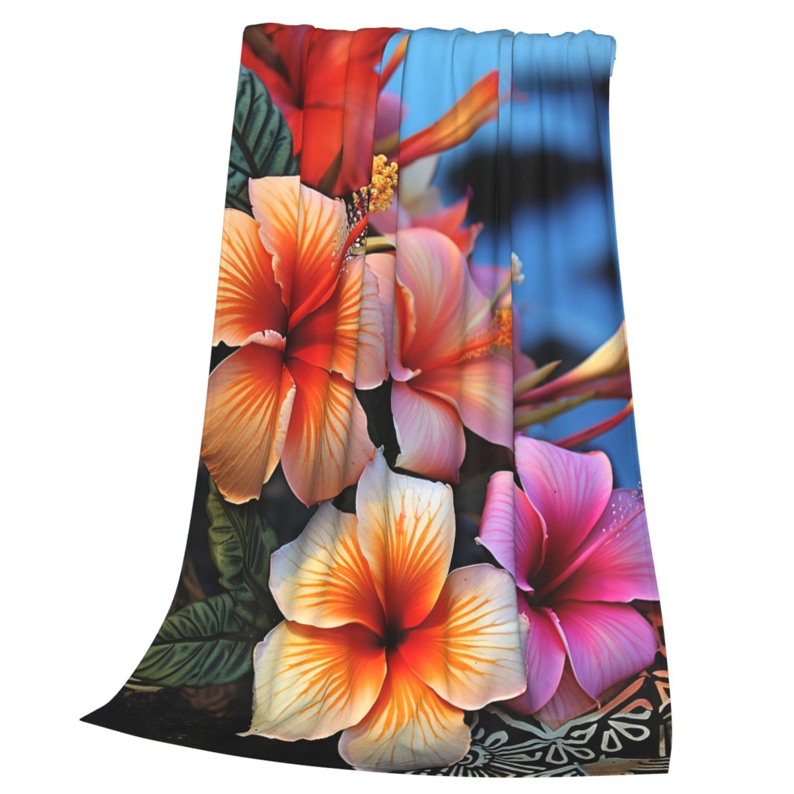 Couverture en flanelle imprimée fleurs hawaïennes plaid microfibre léger toutes saisons