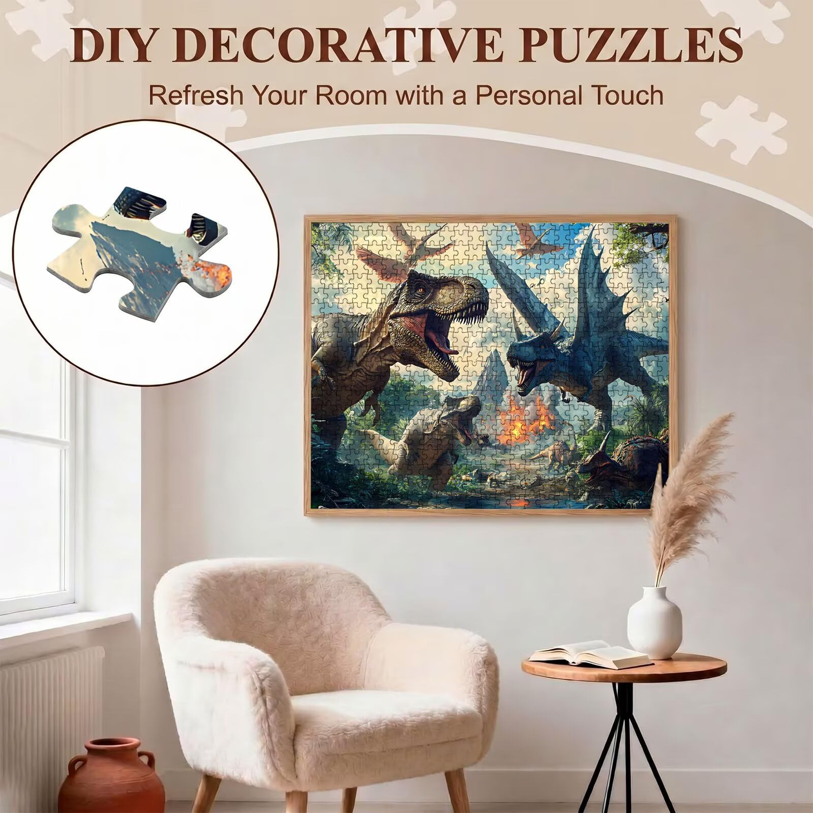 Dinosauro fiamma Puzzle 1500 Pezzi per Adulti, Puzzle in Legno - Collezione Classica con Poster Incluso - Sfida di Concentrazione e Passatempo Antistress, Gioco per Famiglia, 87 x 57 cm f0-596