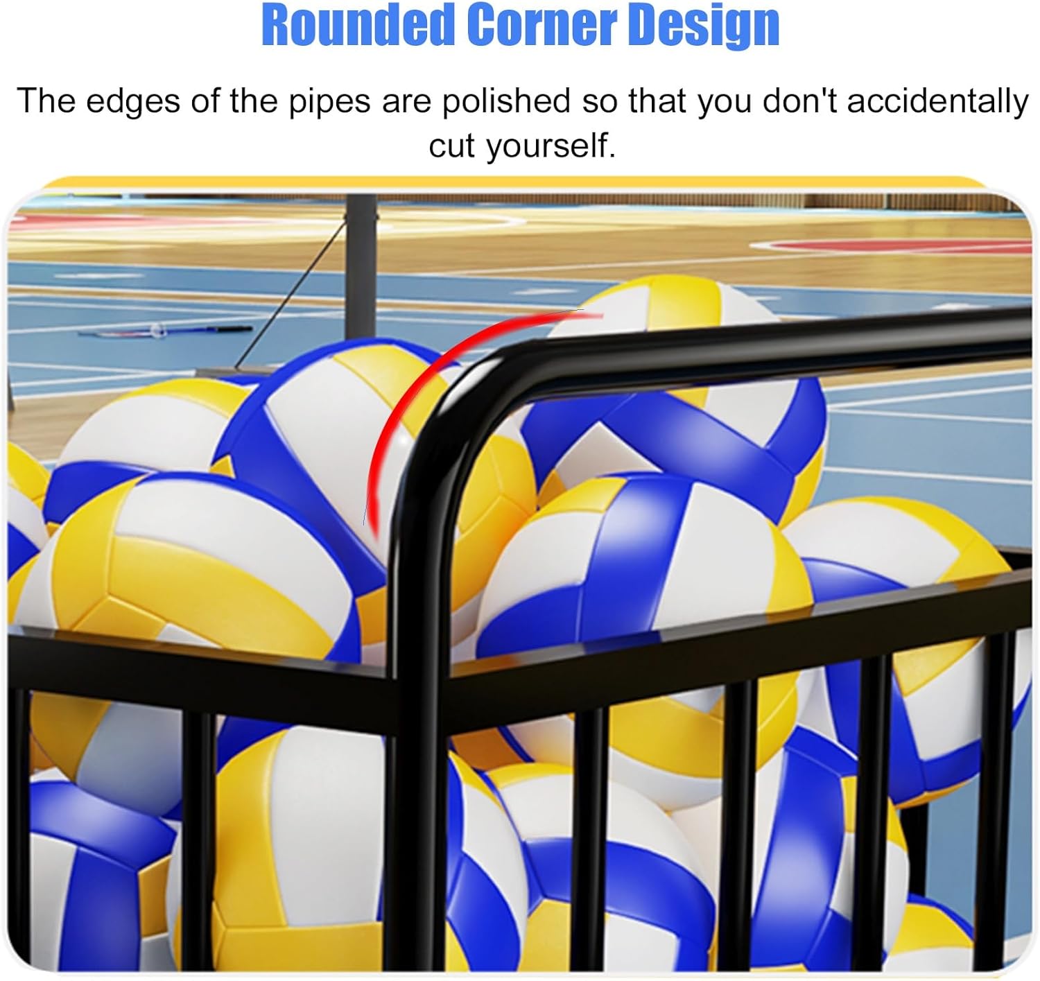 Ball Storage Holder Heavy Duty Basketballs Storage Cart, Metal School Footballs Organizer Cage with Brake Wheels, Large Beach Volleyball Equipment Holder, Space-Saving (Black 110x63x85cm)