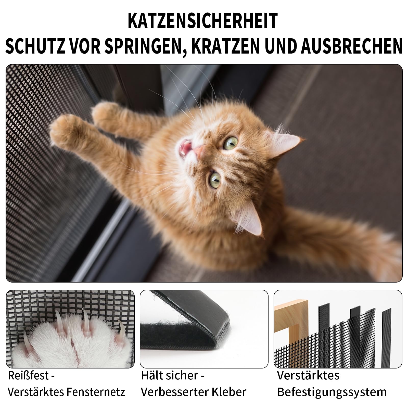 BKSAI Katzennetz Fenster Fliegengitter Katzensicher Katzengitter Ohne Bohren Katzennetz Kratzfest Katzenschutz Fenstergitter Stabil für Fenster Dachfenster Balkontür 130X150CM