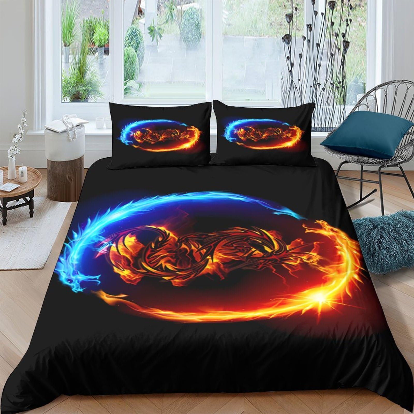 Ctjqhvkz Style-3 3D Printed Fire And Ice Tiger Fitted Sheet Microfiber Soft Anti-Slip Mattress Cover For Bedroom Dorm Home Decor Single（135X200cm）
