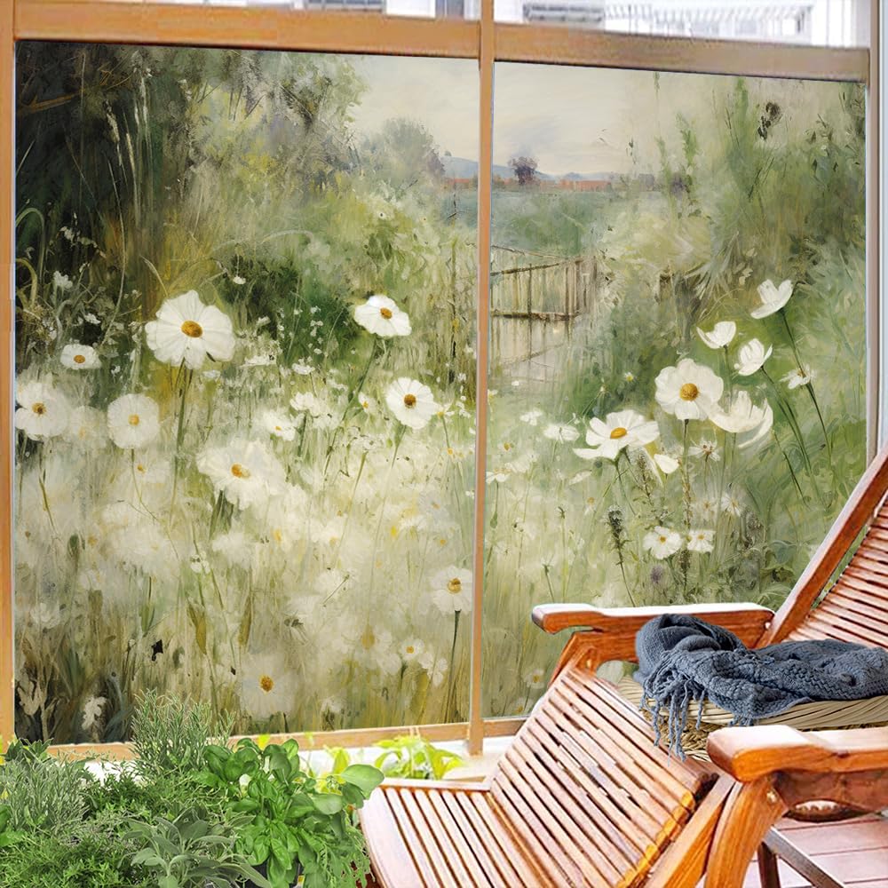 Rustykalna kwiatowa folia witrażowa, 2 szt., 90 x 140 cm, dekoracyjna osłona prywatności, do drzwi domowych i szklanych, blokująca słońce, piękny wzór kwiatowy dla zwiększenia prywatności i estetyki