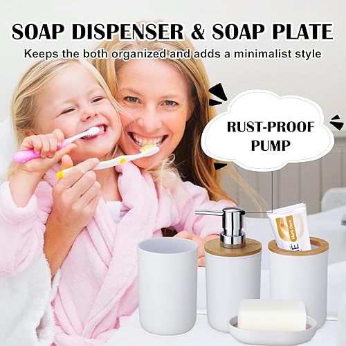 Miniatura 2 de iMucci Accesorios de baño, juego de baño blanco con cortina de ducha y alfombra, cortina de ducha de bosque brumoso impermeable con alfombra ultra