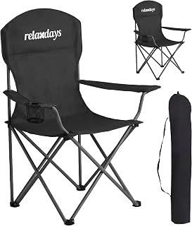 Relaxdays Camping Stuhl, 2er Set, faltbar, Tragetasche, schwarz