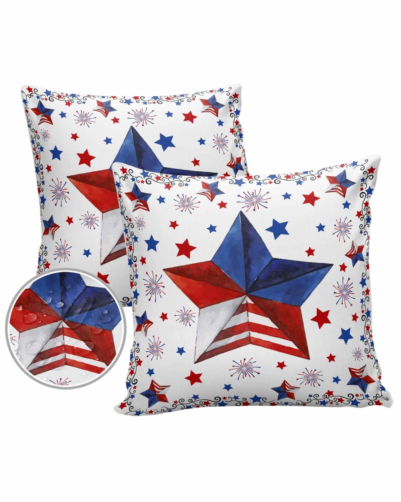 Stars Red Blue Outdoor Pillow Cover 20x20 Inch Cushion Sham Case,Waterproof Decorative Square Throw Pillowcase for Outside Garden Patio Porch Couch Chair Tent 4th of July Memorial Day Independence Day