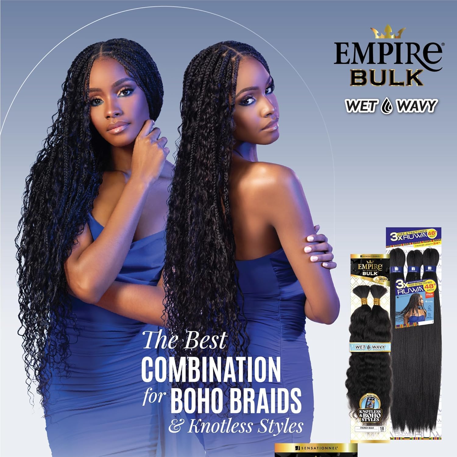 Sensationnel Empire Bulk Braiding – Wet and Wavy French Human Hair Braids for Knotless Boho Box or Curly Loose Wave Styles (18 inch, S4/27)