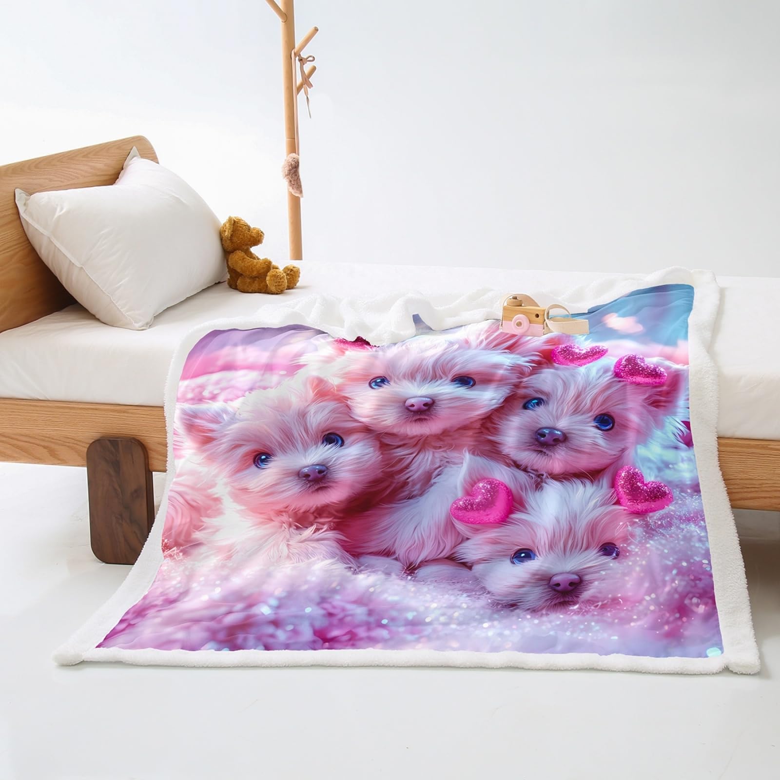 Blanket Pink Animals Soft Sherpa Fleece Blankets and Throws Thick Flannel And Lamb Wool Soft Blanket Lightweight Cosy Sofa Throw All Season Blankets for Beds 100x150cm