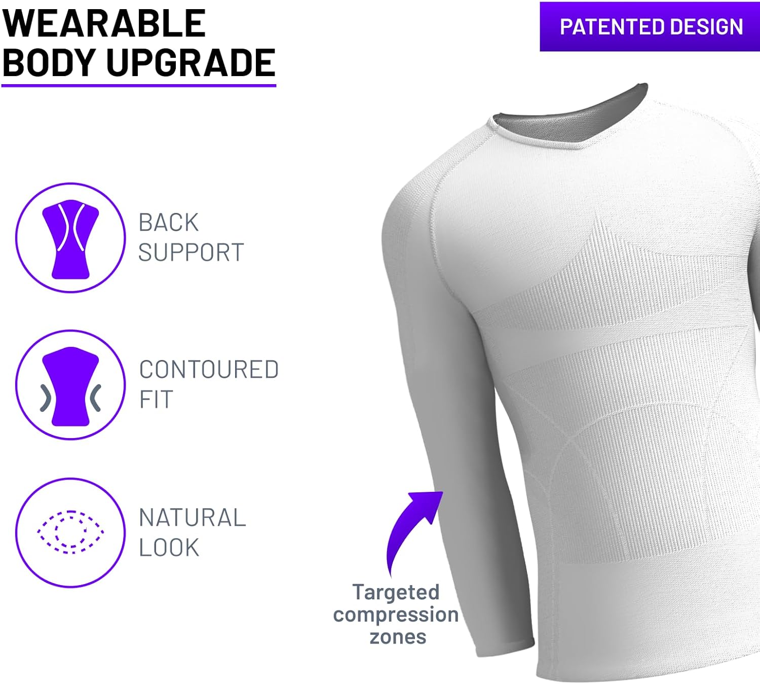 Rounderbum Men’s Compression Tech Long Sleeve Shirt – Seamless Posture Support & Core Shaping Base Layer, 2 Colors