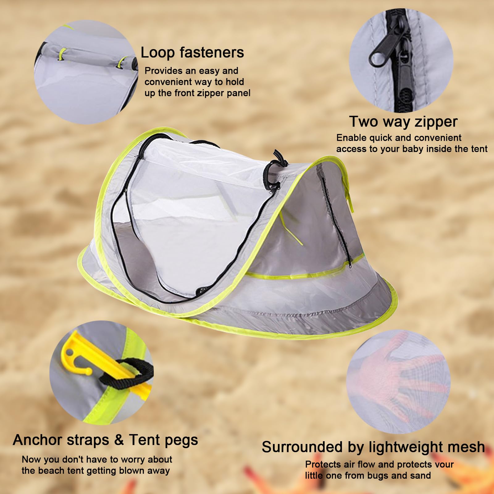 Tenda da spiaggia per bambini, portatile, ultraleggera, da spiaggia pop-up, per esterni, protezione solare UV50+, per neonati, per campeggio, escursioni, barbecue