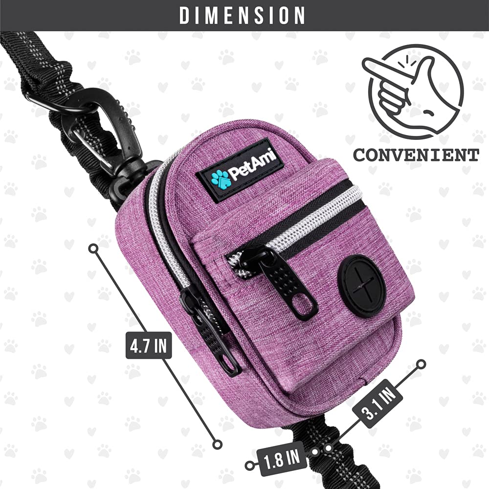 PetAmi Soporte para bolsas de excrementos de perro, dispensador de bolsas de basura para mascotas con clip para perros, accesorios para caminar, viajes, camping, bolsa de golosinas para perros,