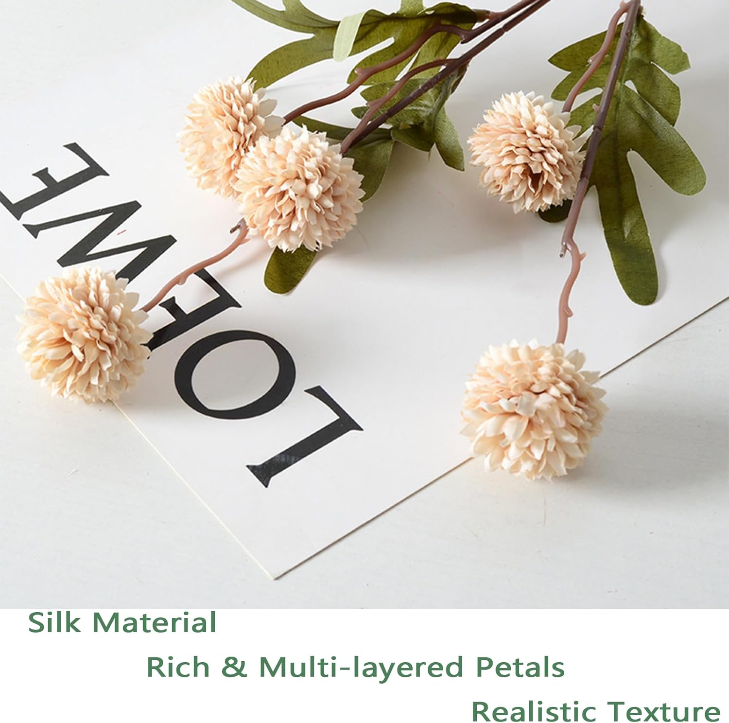 Neabuler 10pcs Faux Beige Kiku Flowers, 5 Heads Each Stem & 4 Branches Eucalyptus Stems, Artificial Small Mini Chrysanthemum Flowers for Aesthetic Room Decor, Floral Arrangements Centerpiece - Image 4