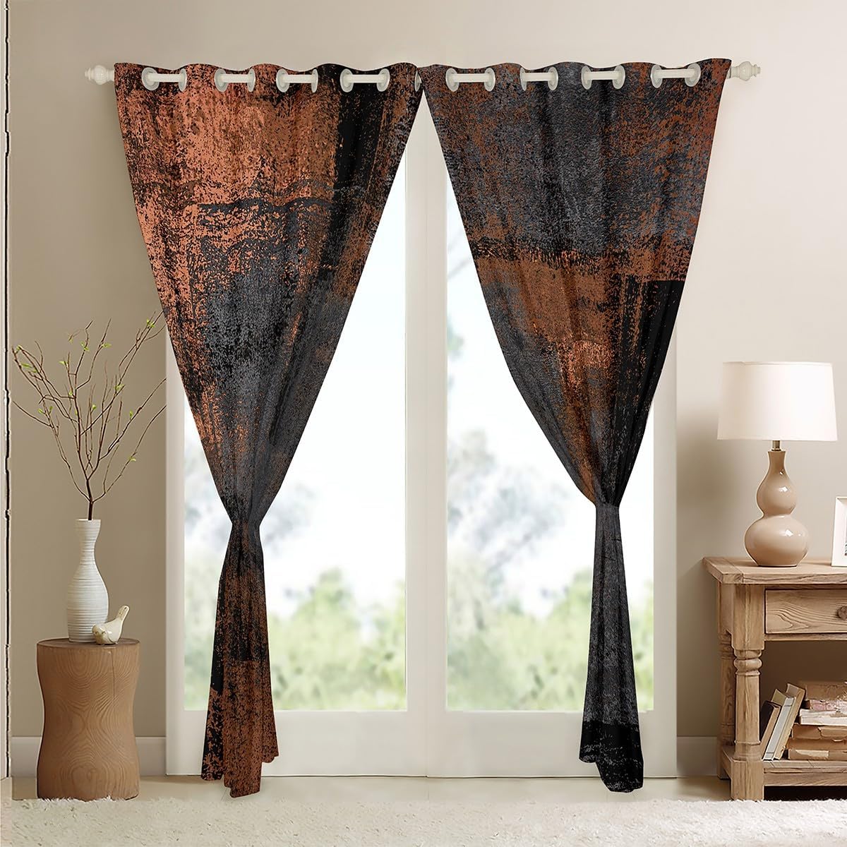 Black Brown And Grey Blackout Curtains For Adults 42"Wx84"L,Grunge Watercolor Ombre Curtains & Drapes Retro Abstract Hippie Graffiti Window Curtains Oil Painting Curtains 2 Panels Bedroom Decor