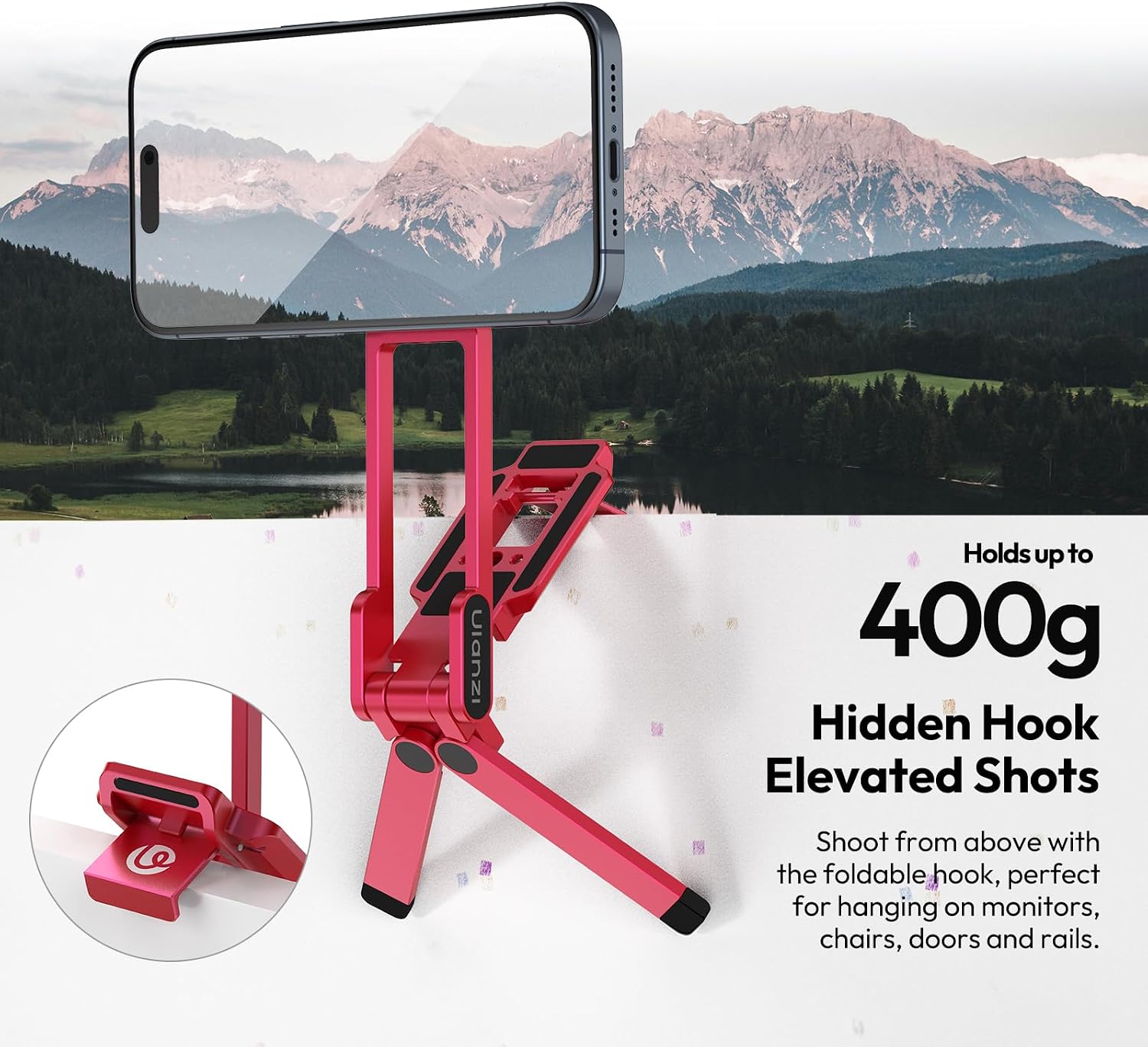 ULANZI Magnetic Phone Tripod for iPhone, MA38 Portable Phone Holder Mini Tripod for Magsafe with Double-Sided 1/4'' Screw Arca Uka Port Foldable Hook for iPhone 17/16/15/14/13/12, Travel Vlog Red