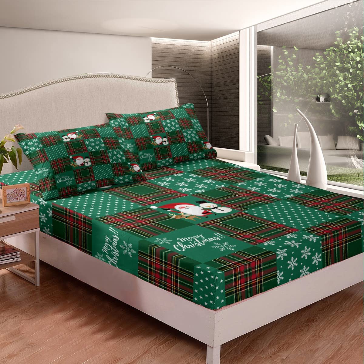 Set Di Lenzuola Natalizie Per Bambini, Per Letto Matrimoniale, Babbo Natale, Pupazzo Di Neve, Per Ragazzi, Ragazze, Bambini, Natale, Buon Anno Con Tasca Profonda, Lenzuolo Con Angoli, Rosso, Bianco