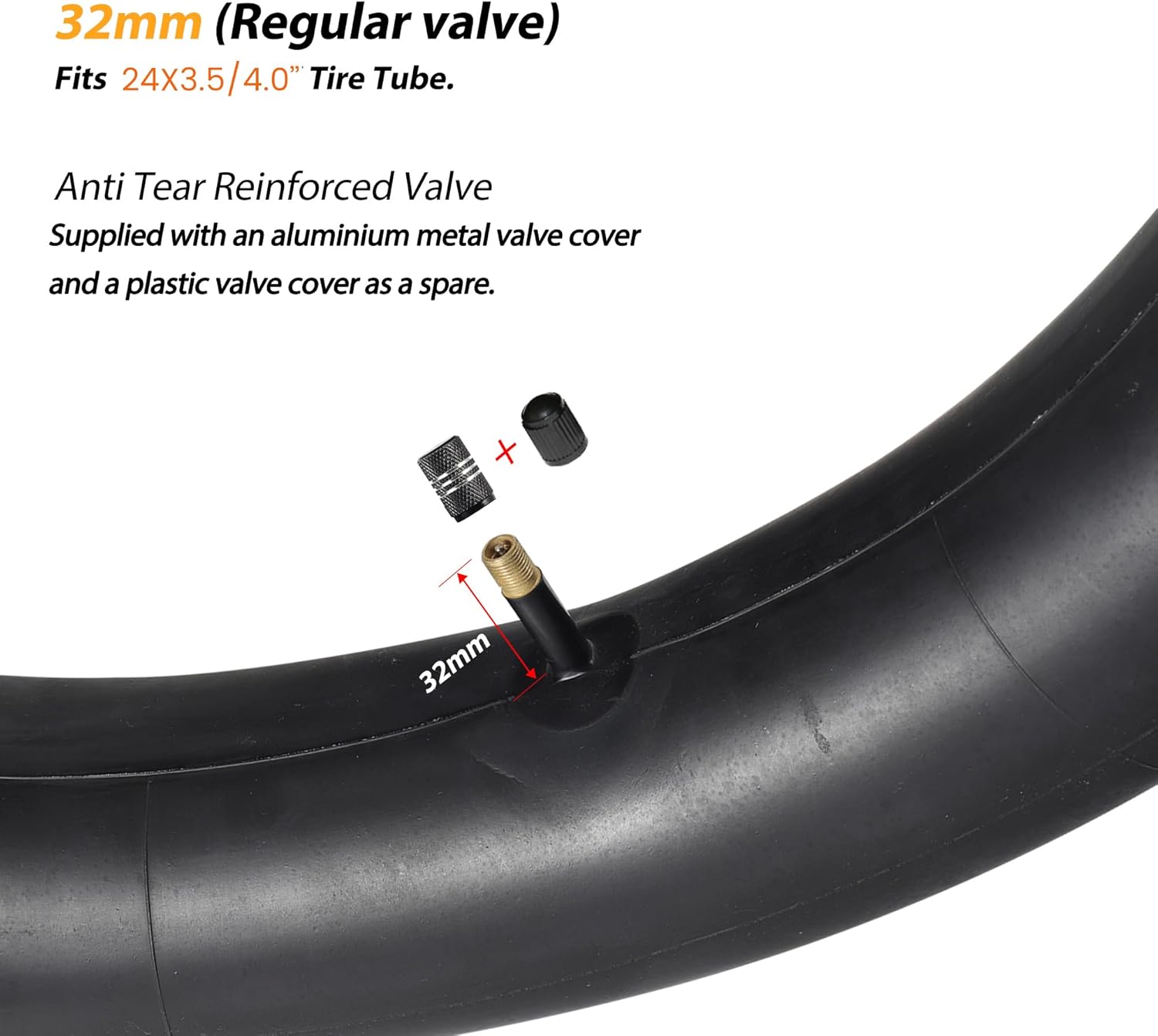 2-Pack 24x4.0 Fat Bike tire Inner Tube AV 32mm Schrader Valve 24" Fat Tubes Compatible with E Fat Bike Mountain Bike 24 x 3.50 24x3.60 24x3.80 24 x 4.0 Electric Bike Bicycle Tat Tubes