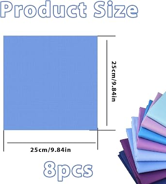 8 Pcs Fat Quarters Fabric Bundles, 25 * 25 CM Pre-Cut Blue Color Cotton for Patchwork Sewing, Coloured Mixed Squares Bundle for Tablecloth, Bedding Textile, DIY Crafts, Scrapbooking