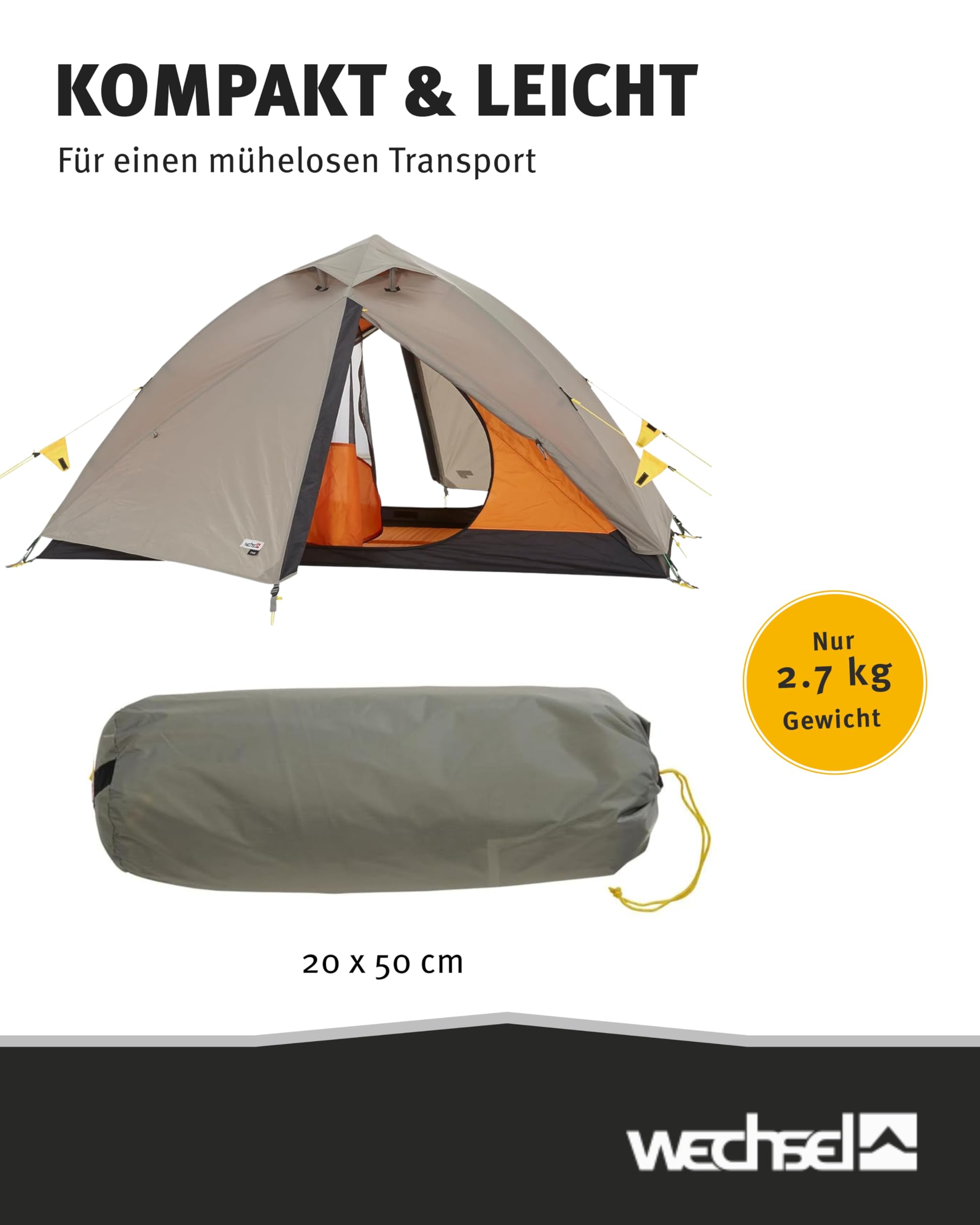Wechsel Trekkingzelt Charger I Kuppelzelt für 2 Personen I schnell aufbaubares 2-Personen-Zelt I kompakt & transportabel I ideales Outdoor-Zelt für Camping, Wandern & Radreisen