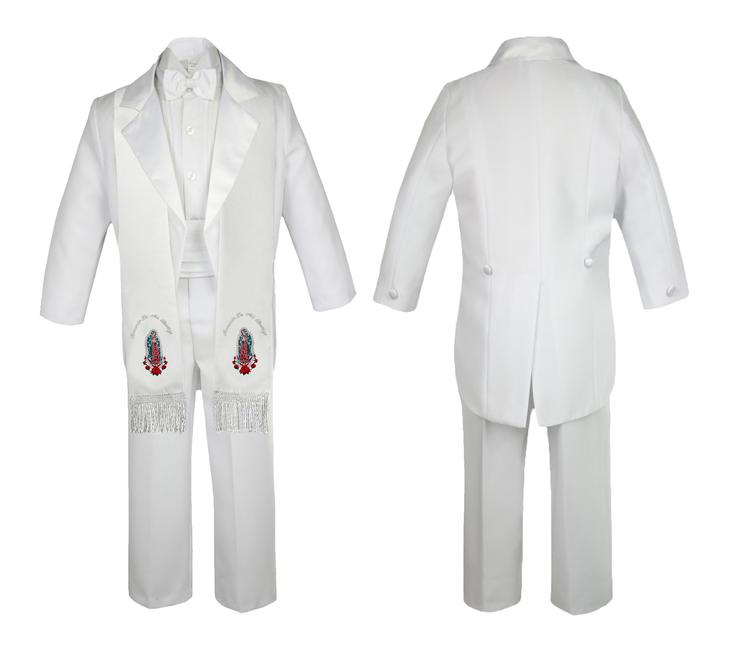 New Born Baby Boy Baptism Formal White Tail Suit Silver Maria With Stole SM-20