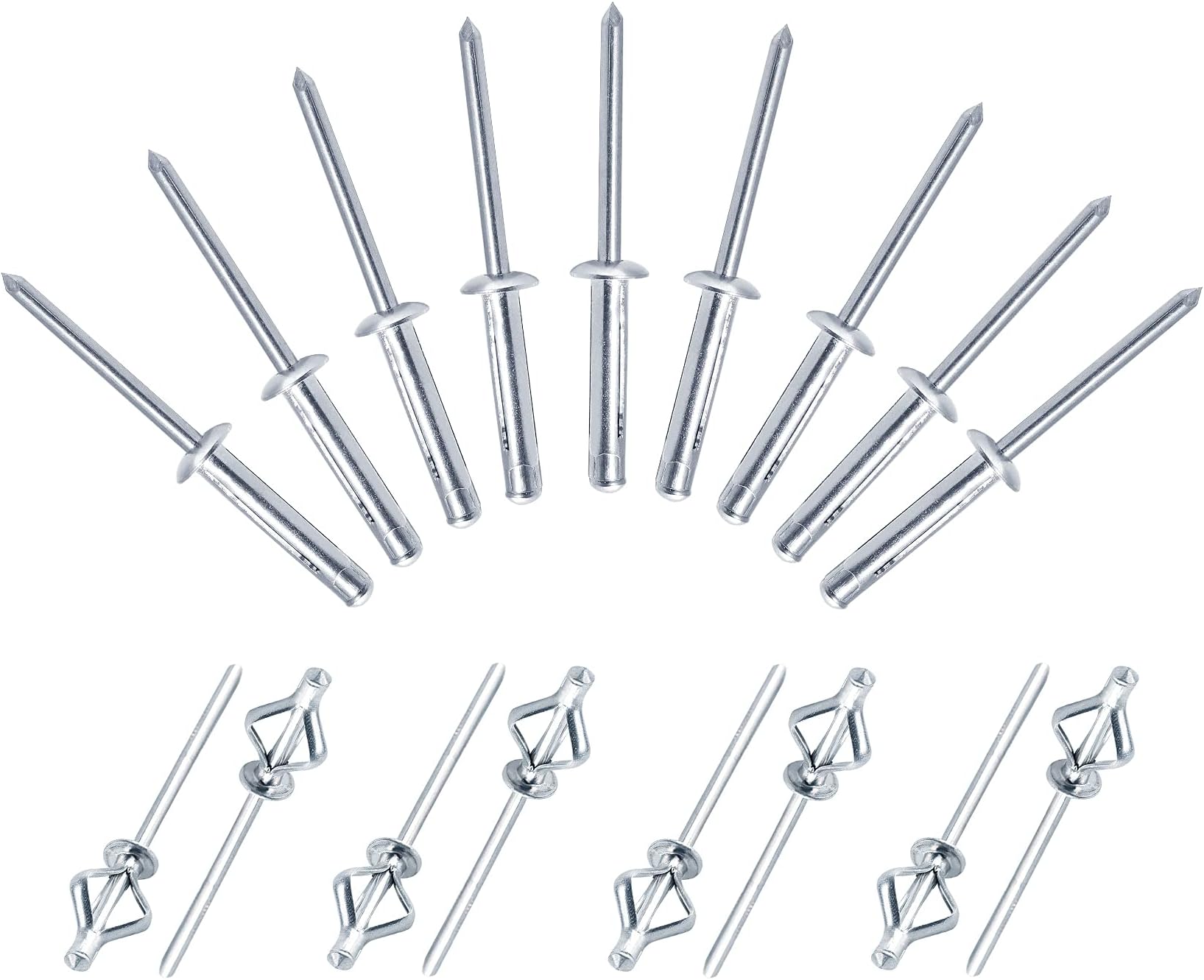 3/16" x 1" Trifold Exploding Pop Rivets, Solid Aluminum Tri Grip Rivets Bulb Style Rivets Large Flange Rivets Big Headed Rivets for Kayak Marine Boat - 50Pcs