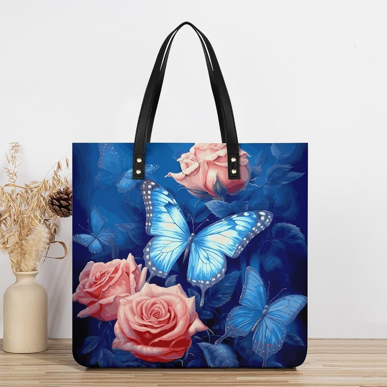 Butterflies on Roses Handbags Large Capacity, Tote Bag Stylish Slouchy, Shoulder Bags for Work Beach Travel And Shopping Grocery.