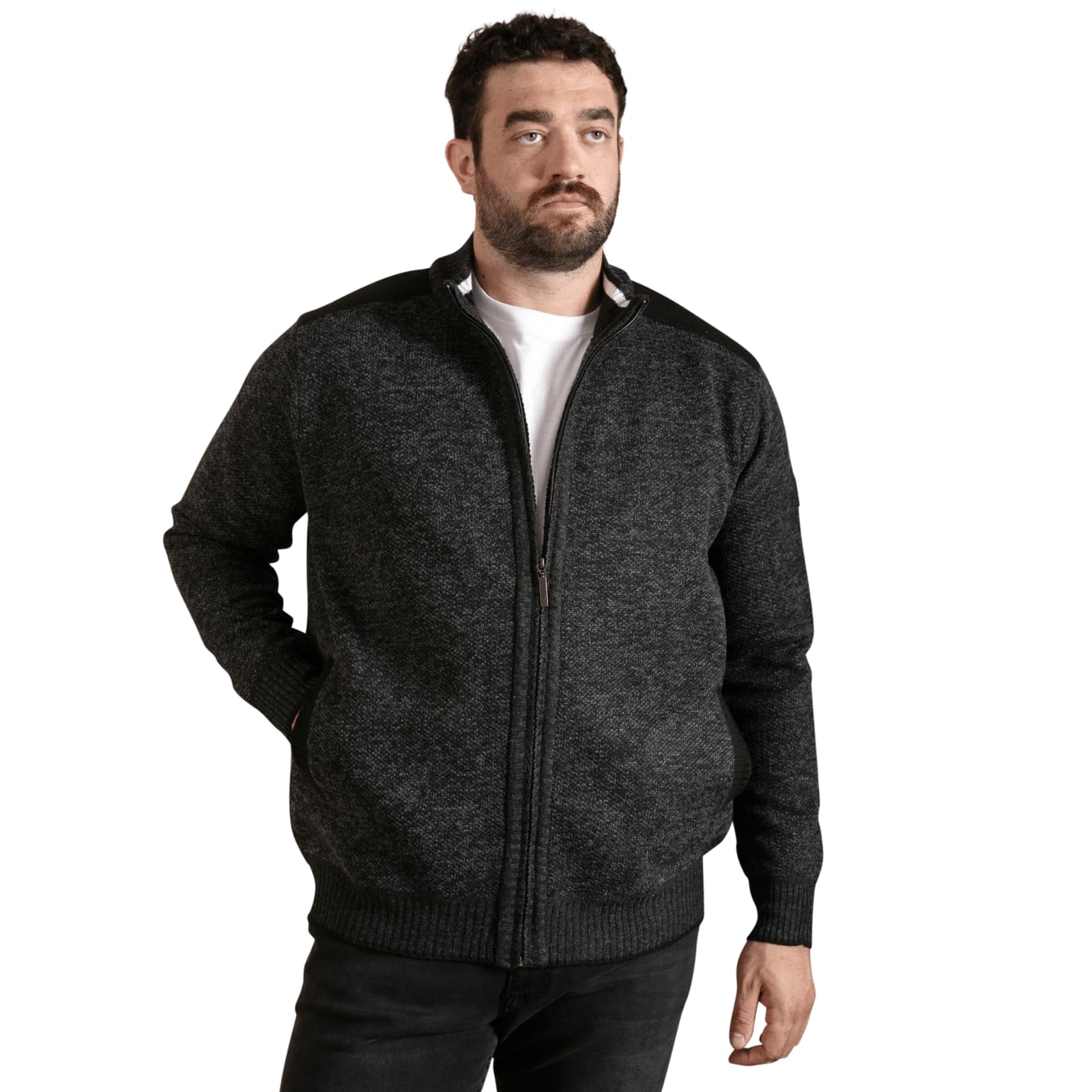 D555 Zip Up Cardigan Long Sleeve Polyester Sweater Mens Plus Size 2-6XL DEREHAM2 (UK, Alpha, 4XL, Plus, Regular, Charcoal)