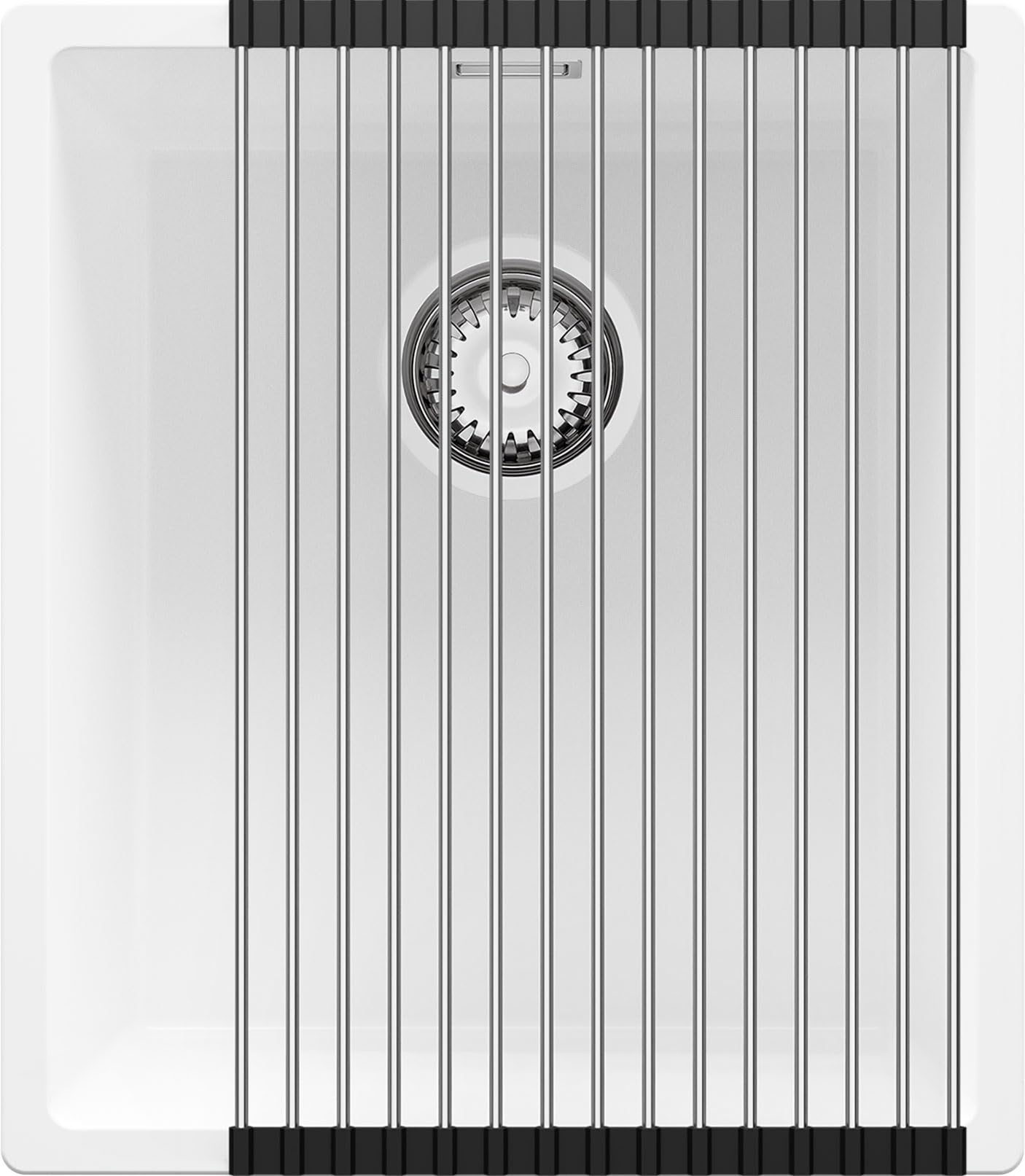 PRIMAGRAN Fregadero bajo Encimera Blanco - London, 41x47cm | Cocina 1 Seno + Zuberhor-Set, Granito al Mueble 45cm (S152)
