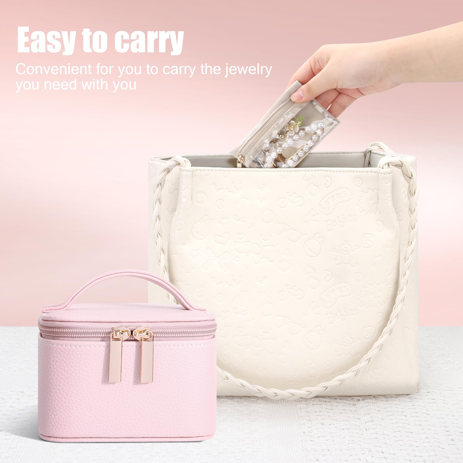 DesignSter Estuche Organizador de Viaje para Joyas, Joyero Pequeño de Poliuretano con 6 Bolsillos Transparentes, Almacenamiento para Aretes y Anillos
