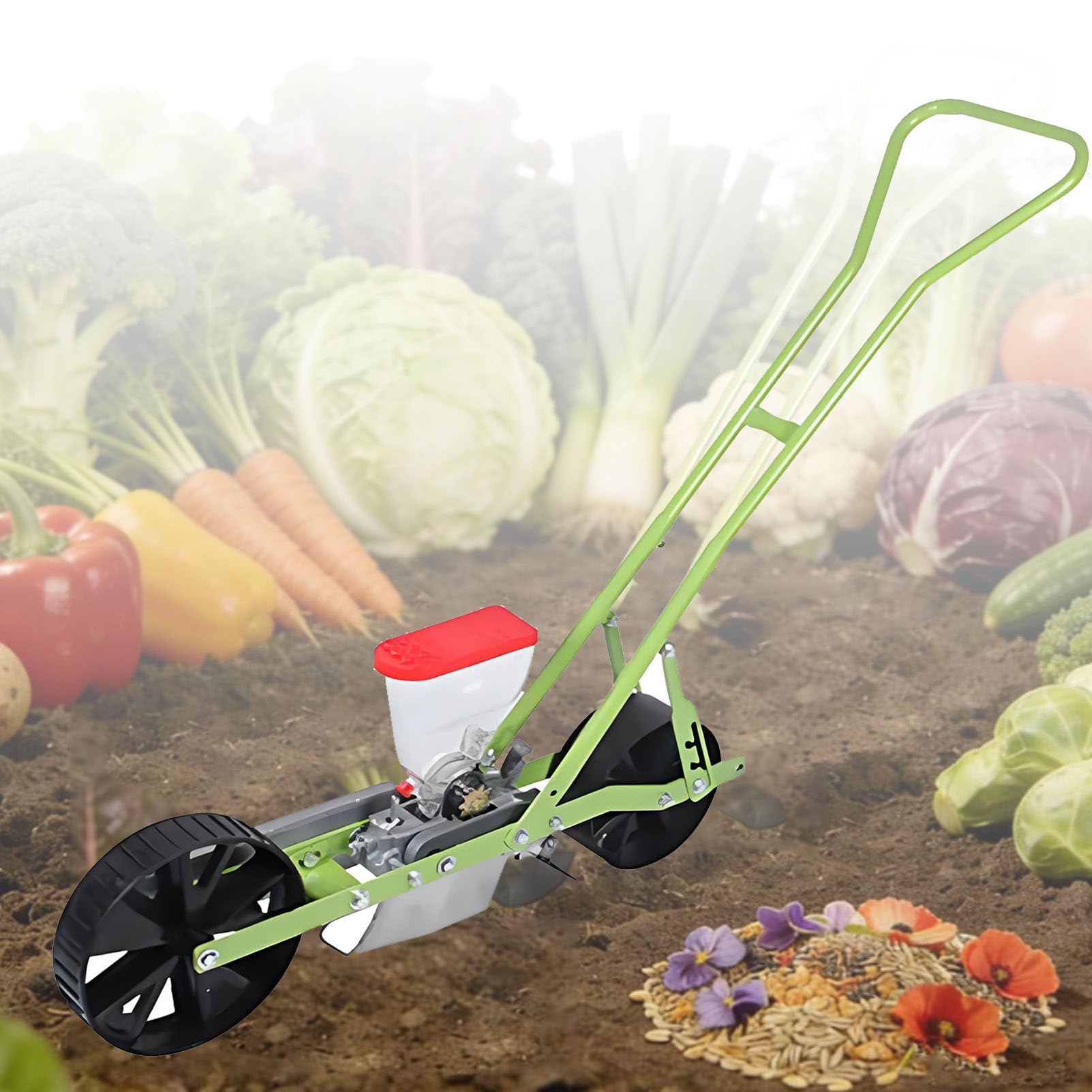 Sembradora manual de precisión para semillas de hortalizas, cacahuete, maíz, frijoles, máquina de siembra manual ajustable de 2 filas, esparcidor de semillas de jardín para plantar simultáneamente