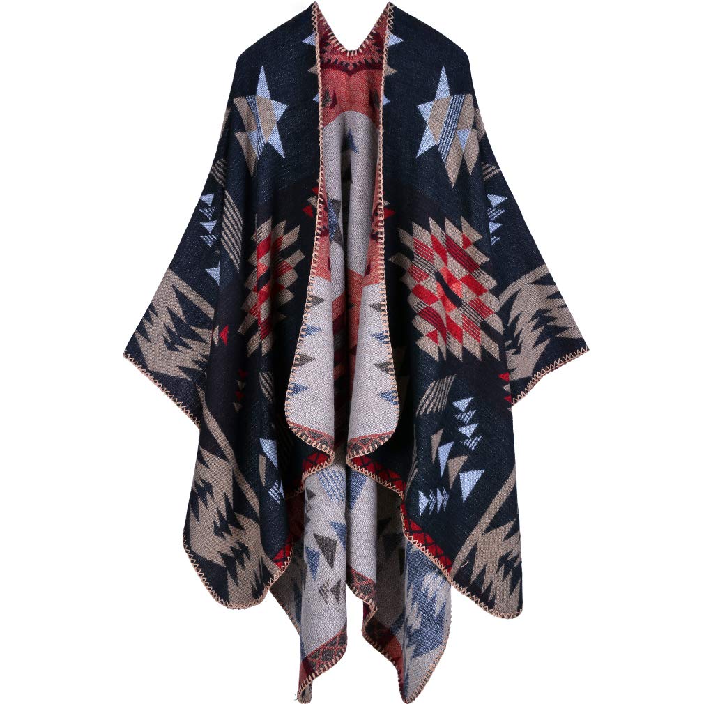 Lifetooler Women's Elegant Knitted Poncho Cape Open Front Cardigan Reversible Oversized Shawl Wrap for Spring, Fall Winter