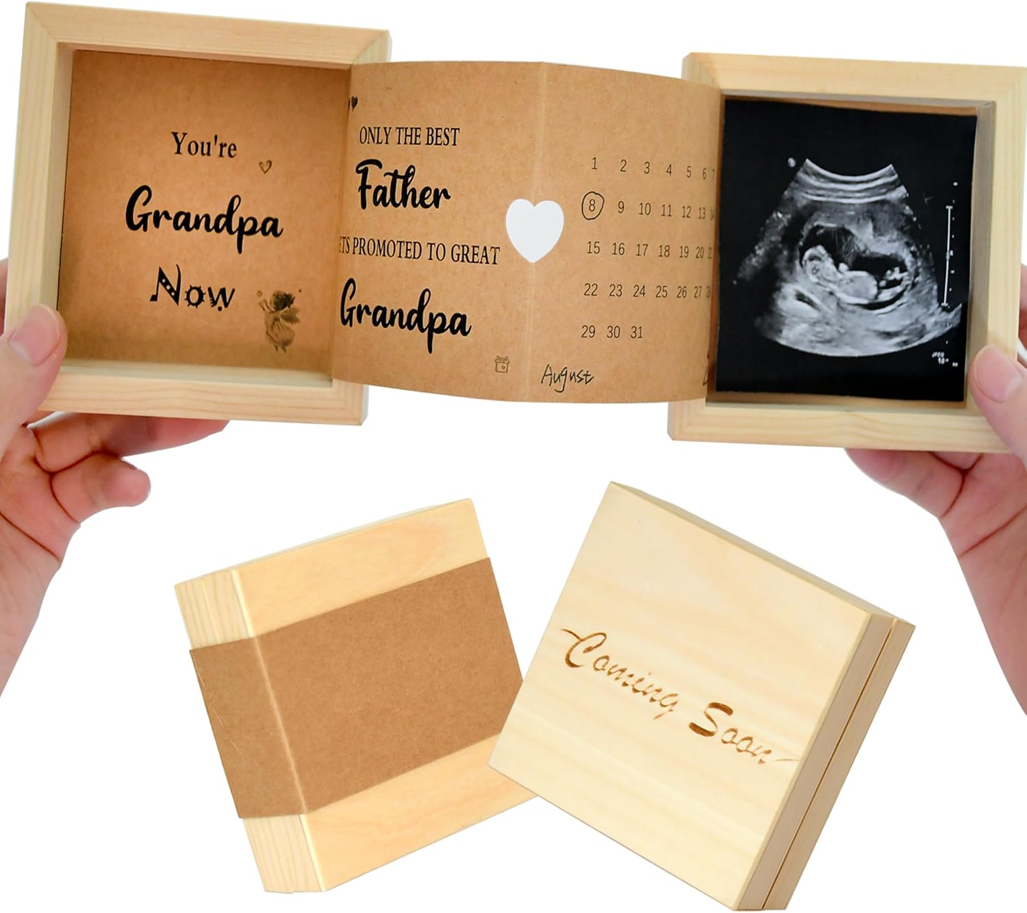 Grandpa Baby Announcement, Pregnancy Reveal Ideas Ultrasound Picture Frame Wooden Keepsake Photo Box, Gifts For New Grandfather Grandparents 4“x 4"