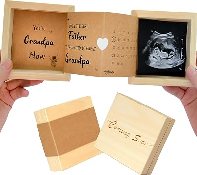 Grandpa Baby Announcement, Pregnancy Reveal Ideas Ultrasound Picture Frame Wooden Keepsake Photo Box, Gifts For New Grandfather Grandparents 4x 4"
