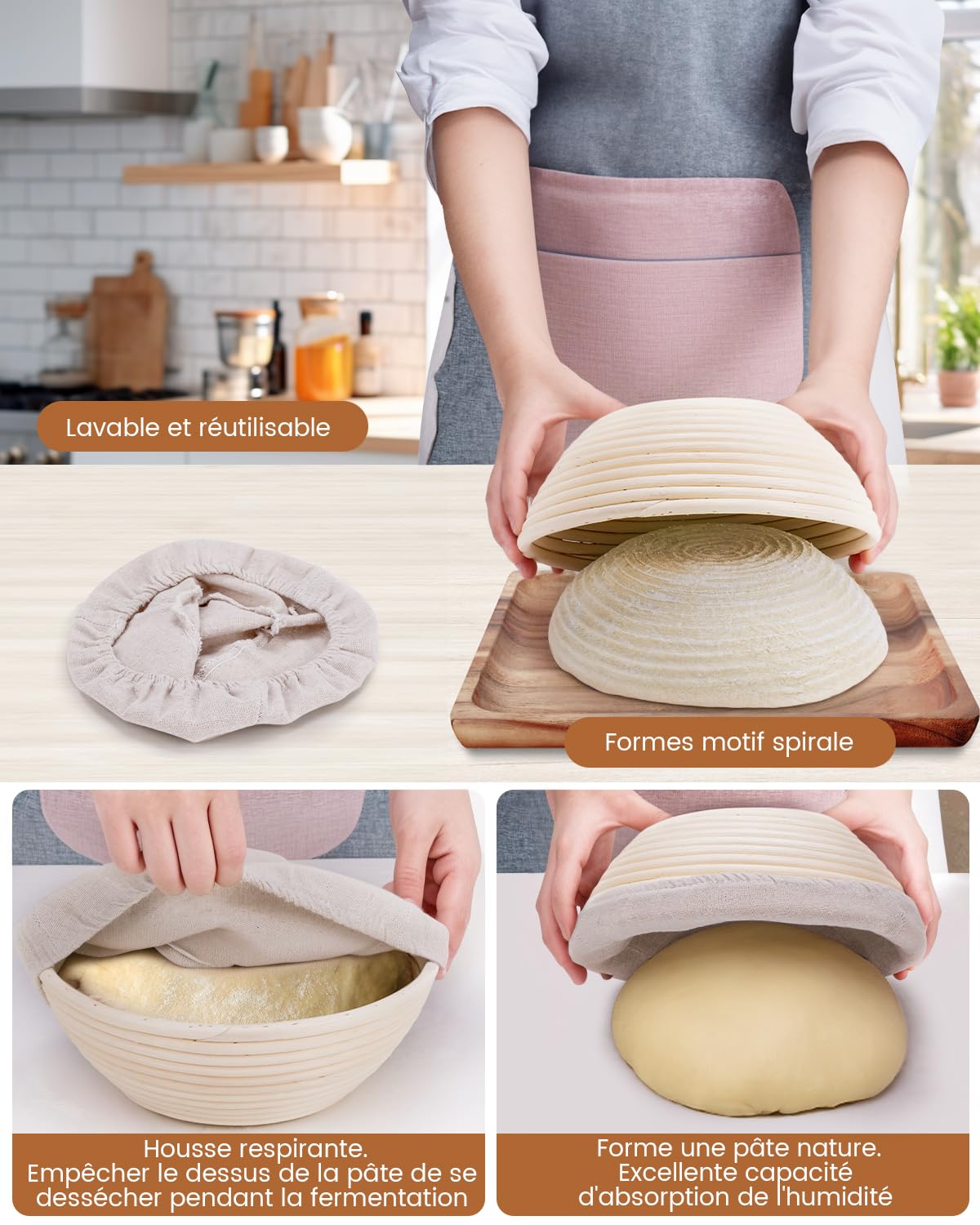 Banneton Panier d'épreuvage Set, PITCH PULSE Panier Banneton Brotform en Rotin Naturel pour Pain et Levain