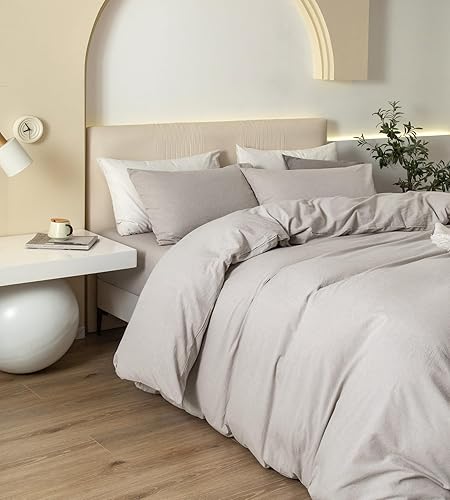 Miniatura 6 de JIYUAN - Juego de funda de duvet de 100% algodón lavado, 3 piezas (1 funda de duvet + 2 fundas de almohada), estilo simple, suave y cómodo