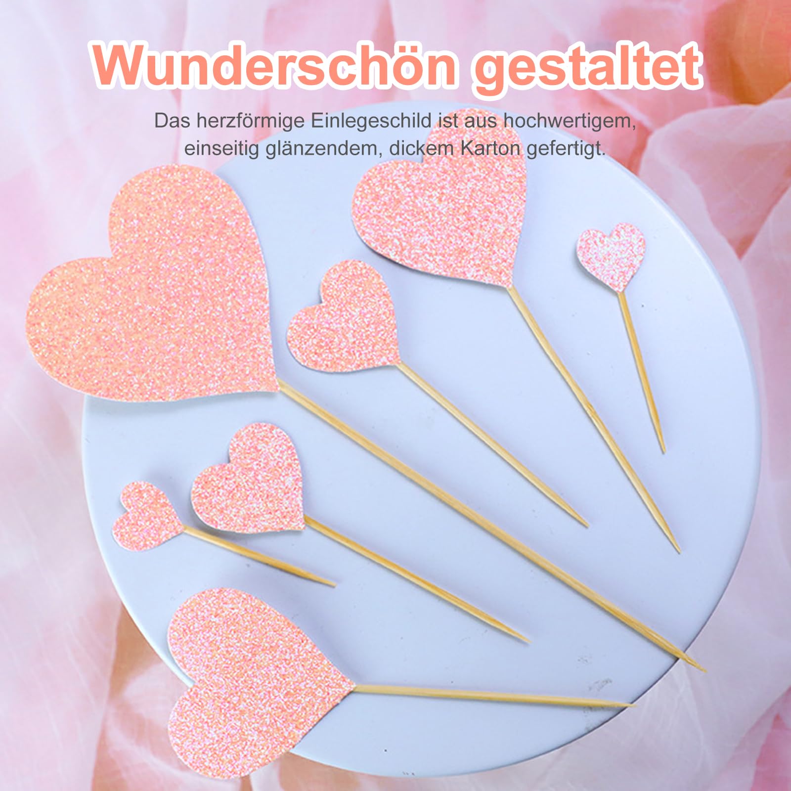 Glitzer-Herz Cupcake-Topper – 30 Stück, Rot & Mehrfarbig, Für Hochzeit & Geburtstag