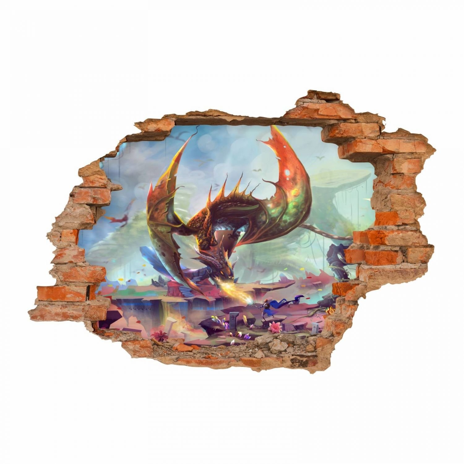nikima 099 - Adesivo da parete, motivo: drago con 2 fiamme, ideale per la cameretta dei bambini, dimensioni 1250 x 870 mm