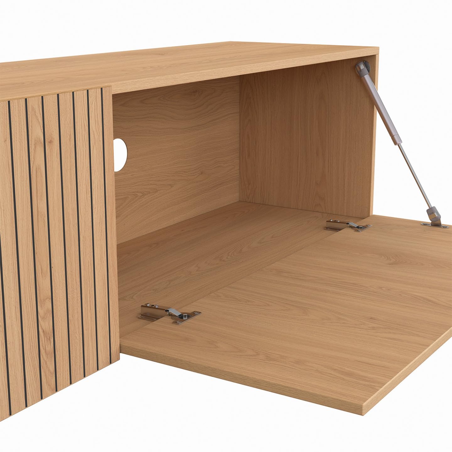IDMarket - Meuble TV 140 cm Suspendu Juliette 2 Portes Lattes tasseau Bois Coloris chêne