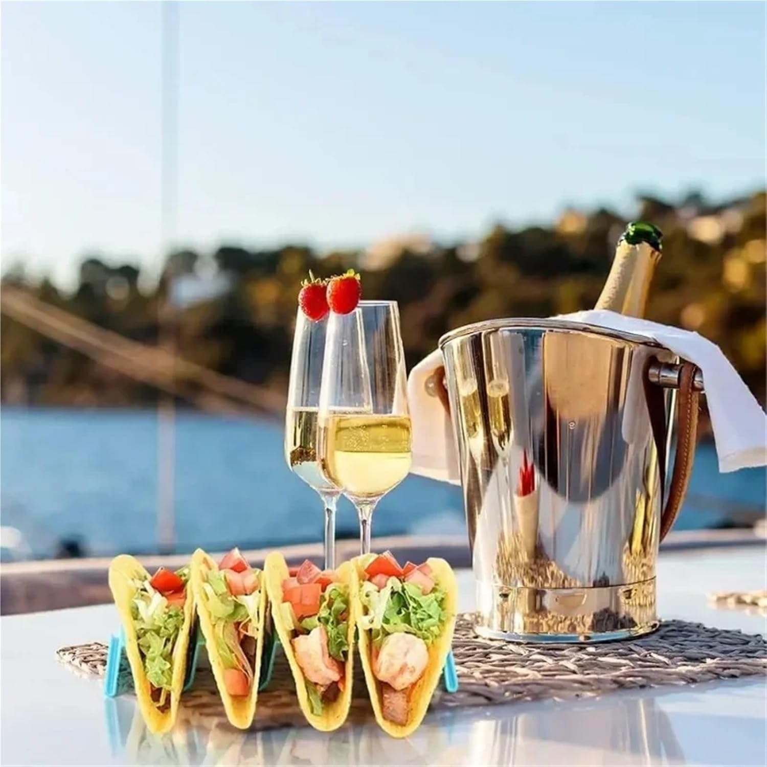Taco Holder 10pcs Tacos Pancake Shelf Holder Tortilla Wave Shape Tray Plastic Colorful Pizza Roll Food Display Holders For Baking and Grill(PURPLE)