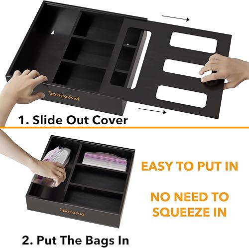 Miniatura 5 de SpaceAid Organizador de almacenamiento de bolsas para cajón de cocina organizador de bambú compatible con galón cuarto de galón bolsa de tamaño