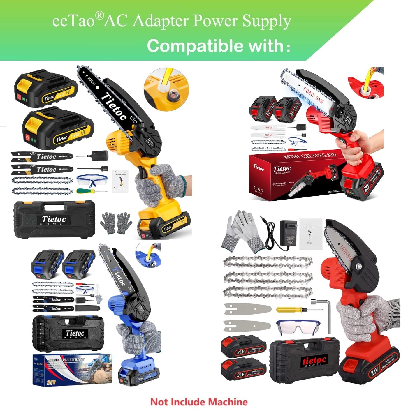 eeTao Replacement Charger Compatible with Tietoc MNCS-118 ?MNCS118 Chainsaw 6 Inch Mini Electric Chainsaw Hand Held Saw for Wood/Trees Trimmin 21V 1A Replacement Adapter Power Supply Cable Cord