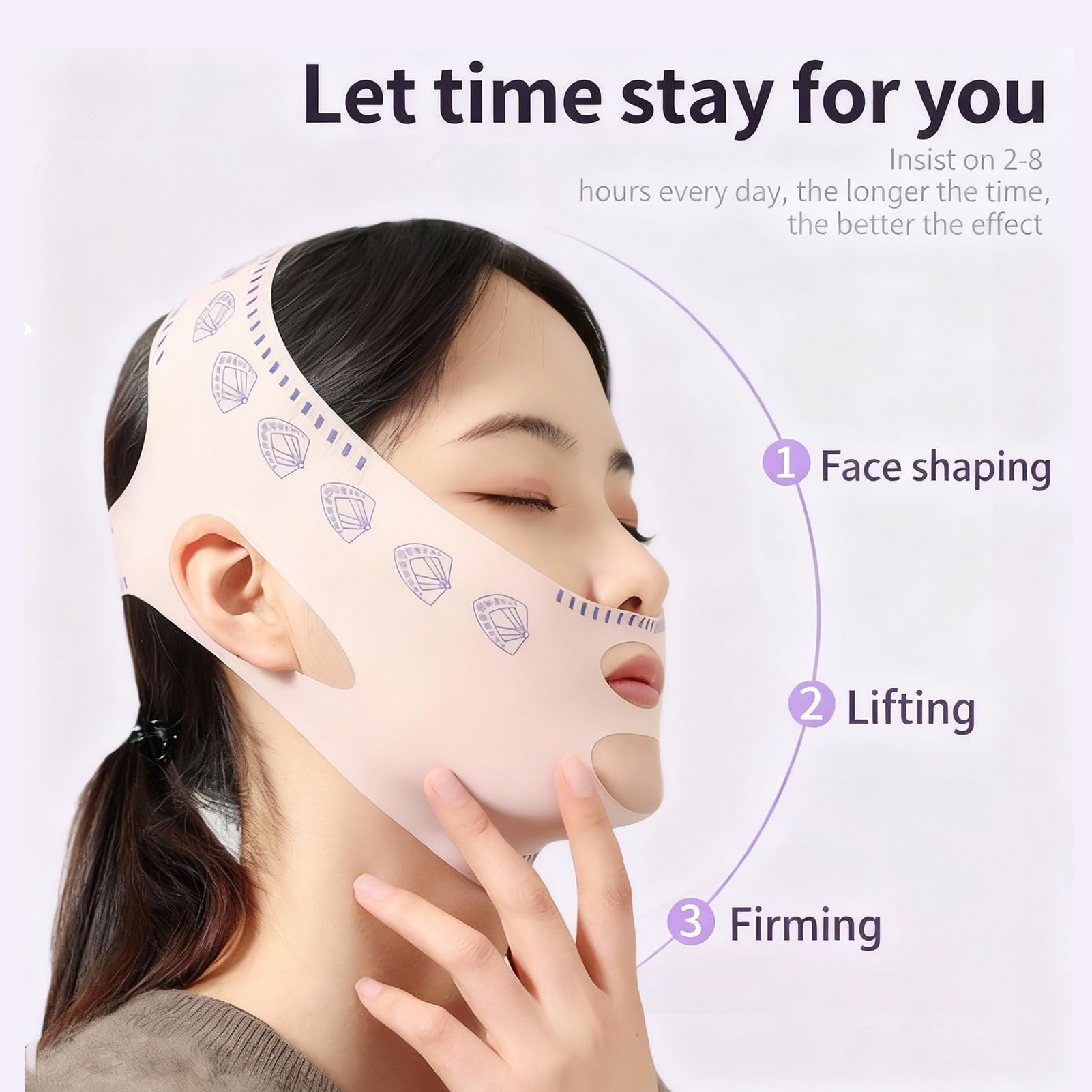 Reductor de papada mentonera V-Line lifting face mask transpirable y reutilizable, face tape ajustable definidor de mandíbula jawliner, máscara facial reafirmante mujer rosa