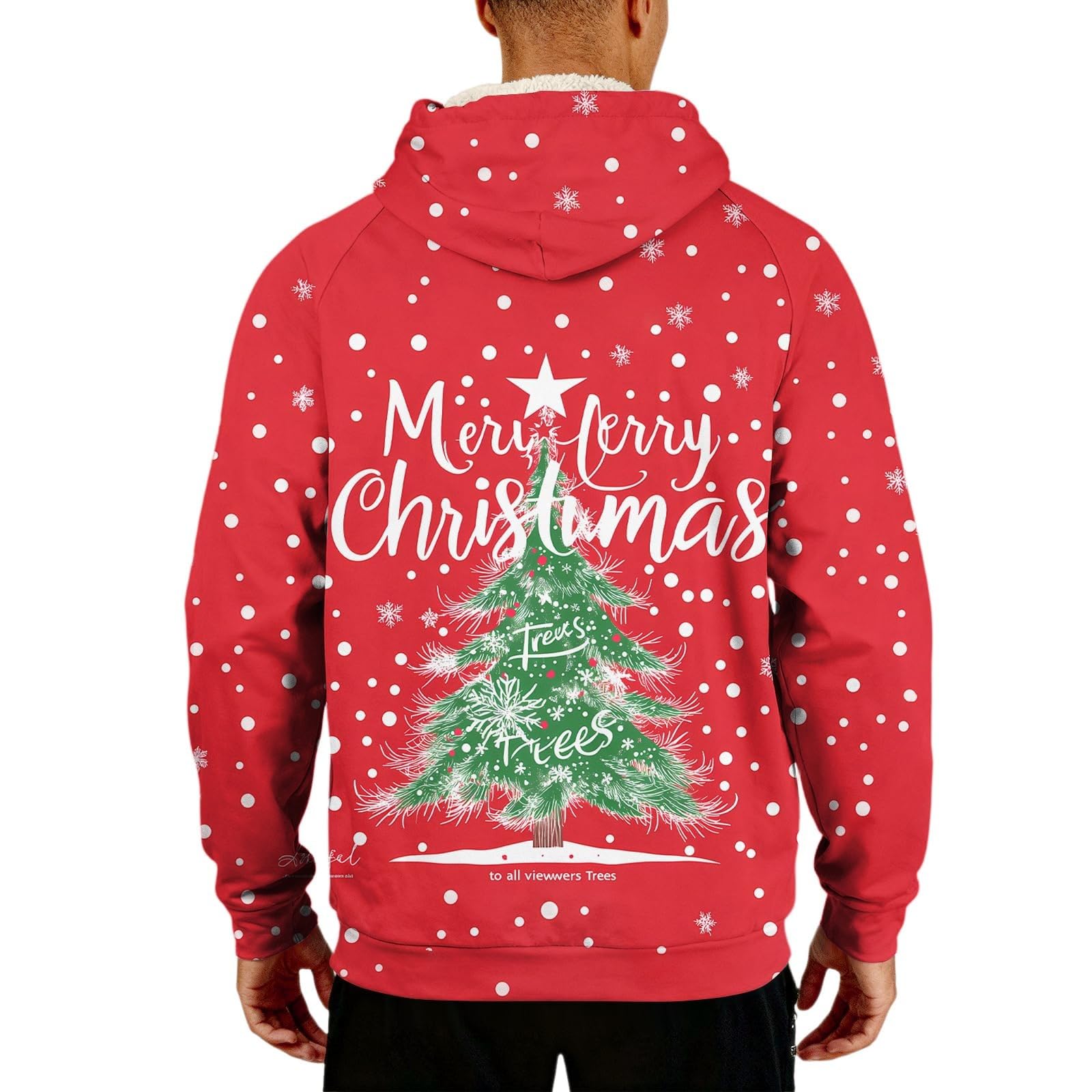 Suéter de Navidad con forro polar para hombre, divertido árbol de Navidad, reno, sudadera, tallas grandes, trajes navideños, manga larga, cálido, suéter sherpa, novedad, disfraz de Navidad