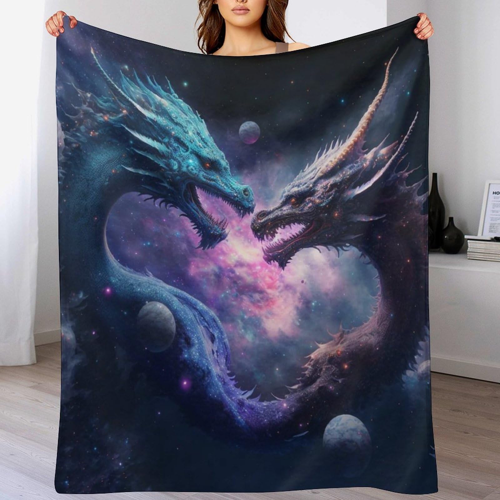 Couverture dragon en flannel douce 140x180cm pour canapé et lit