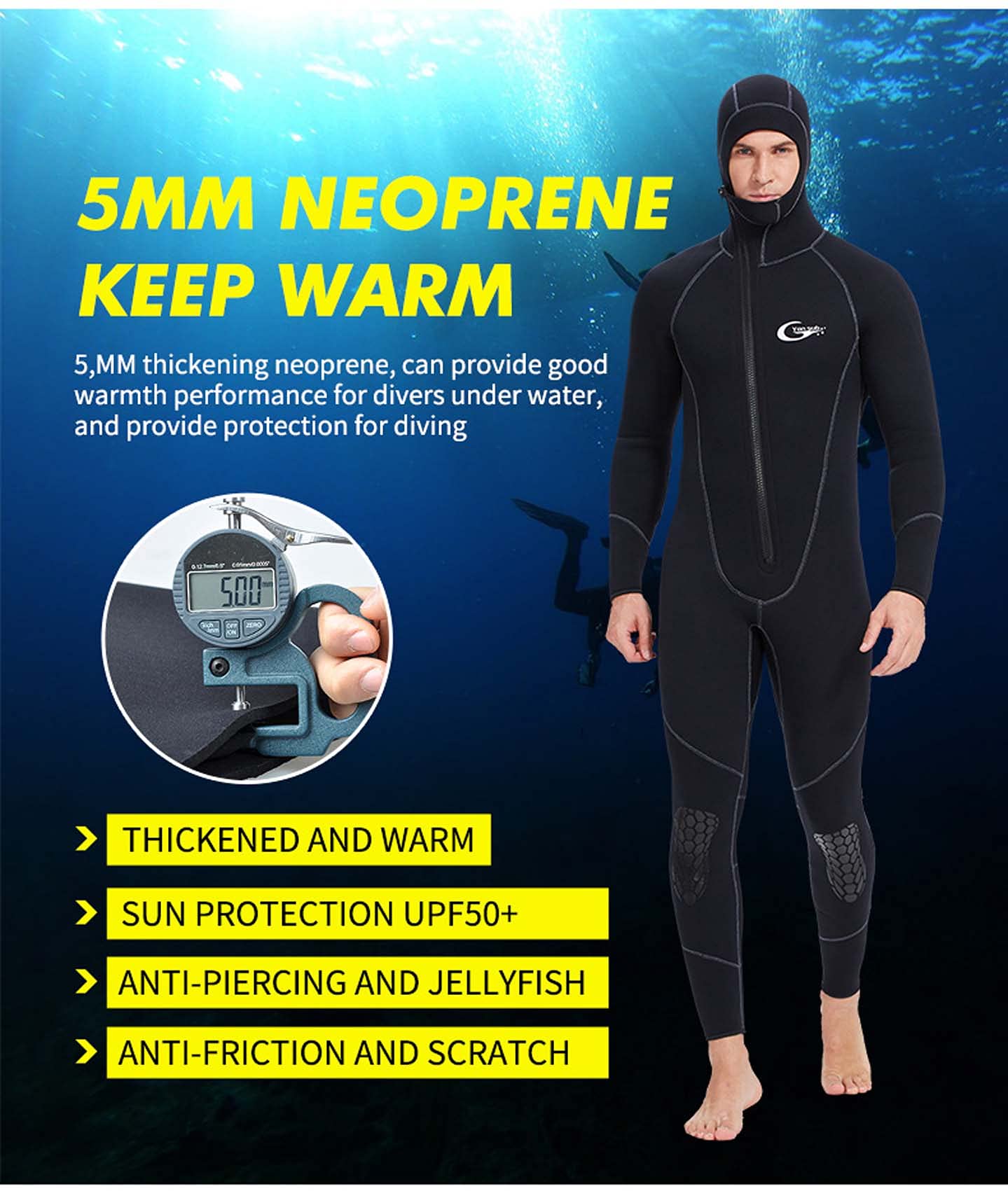 Lansru Combinaison Néoprène Homme 5/4 Mm CR – Fermeture Éclair Avant, Isolation Thermique Haut De Gamme Pour Plongée, Surf, Apnée En Eau Froide