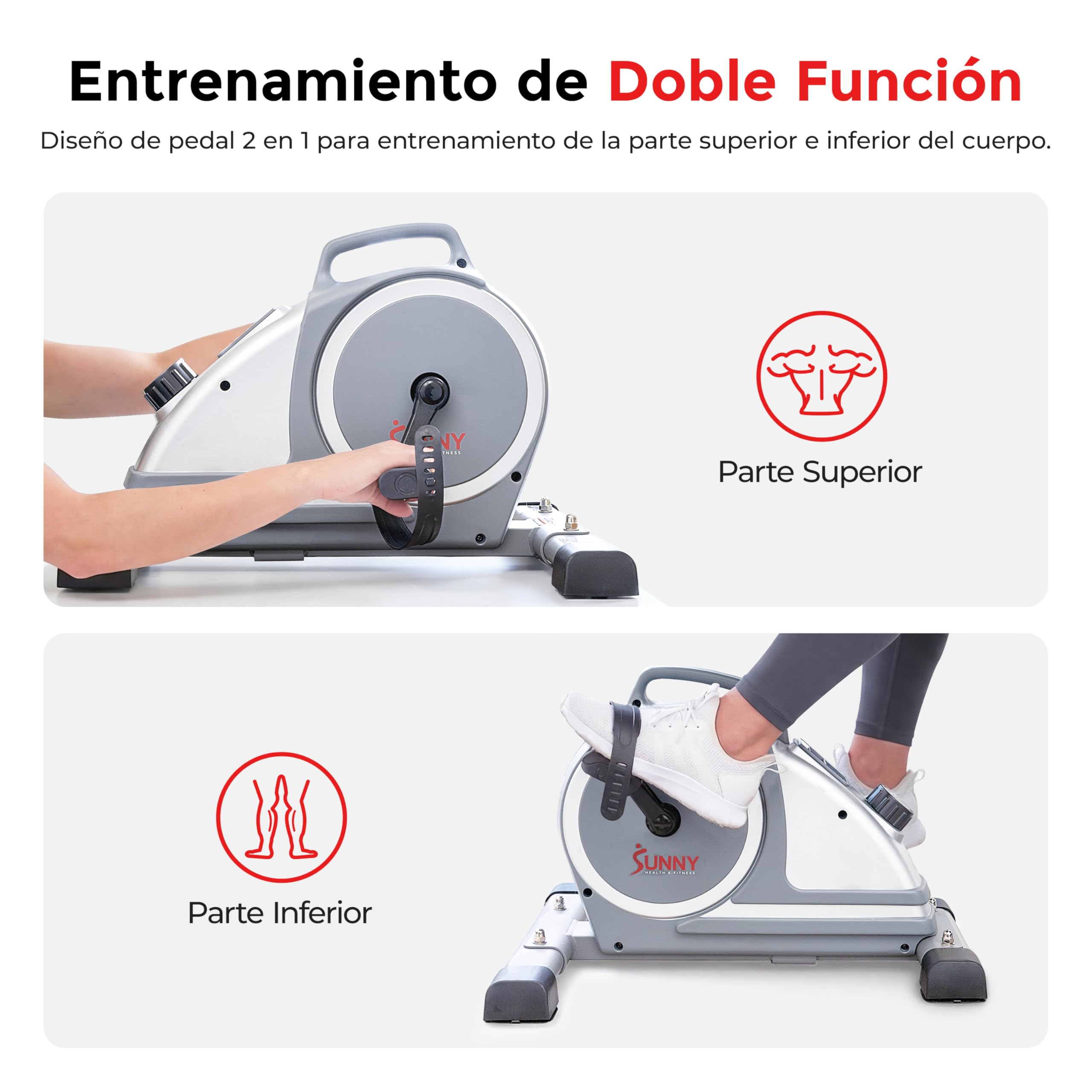 Sunny Health & Fitness Mini Bicicleta de Ejercicio, Pedaleador Sentado para Adultos Mayores, Bicicleta de Pedales para Brazos y Piernas Bajo Escritorio, Conexión Opcional a la SunnyFit App Gratuita