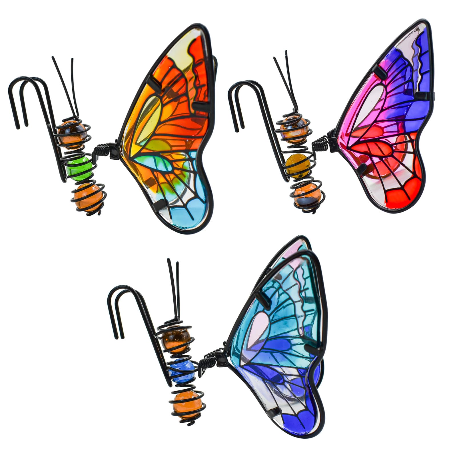 MrMrKura 3pcs Butterfly Decorations for Flower Pots, Colorful Metal Hanging Butterflys Ornaments Plant Decorations Pot Huggers for Garden Yard Fence Outdoor Decor (13 * 11 * 12cm, 3, Butterfly)