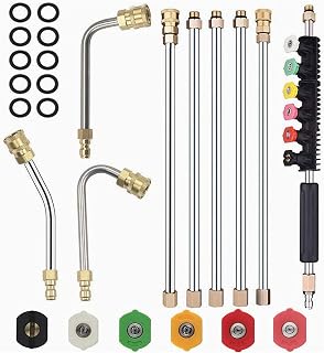 Pressure Washer Extension Wand Power Washer Lance with Spray Nozzle Tips,30°,90°,120° Curved Rod, 1/4’’Quick Connect, 10 Replaceable Anti-Leaked Ring,4000 PSI