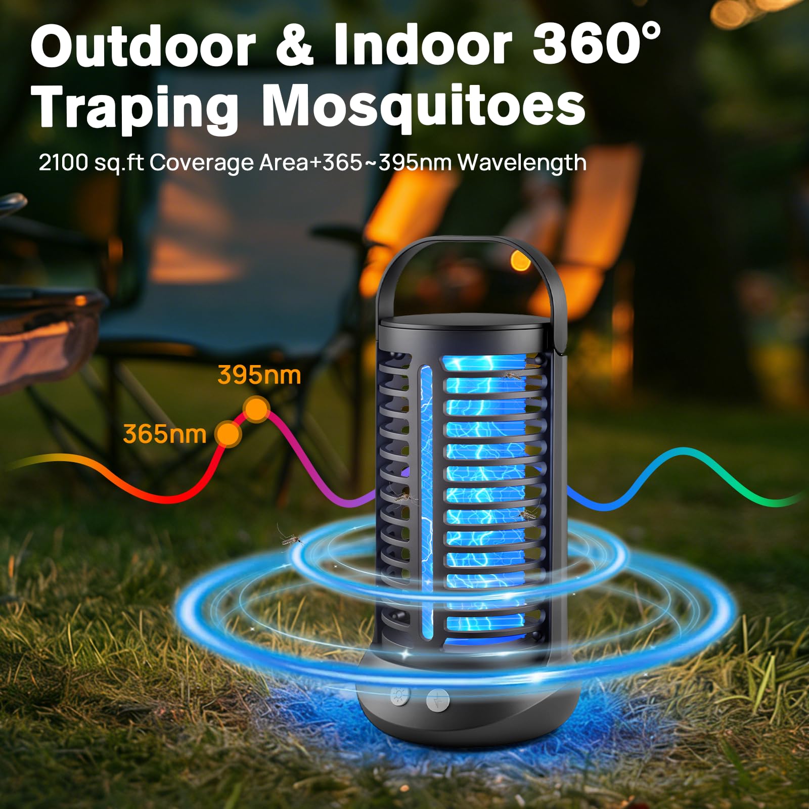 Zapper per insetti da esterni, 2 in 1, 4200 V, ricaricabile, senza fili, con batteria da 4000 mAh, impermeabile IP65, portatile e wireless, per campeggio e patio
