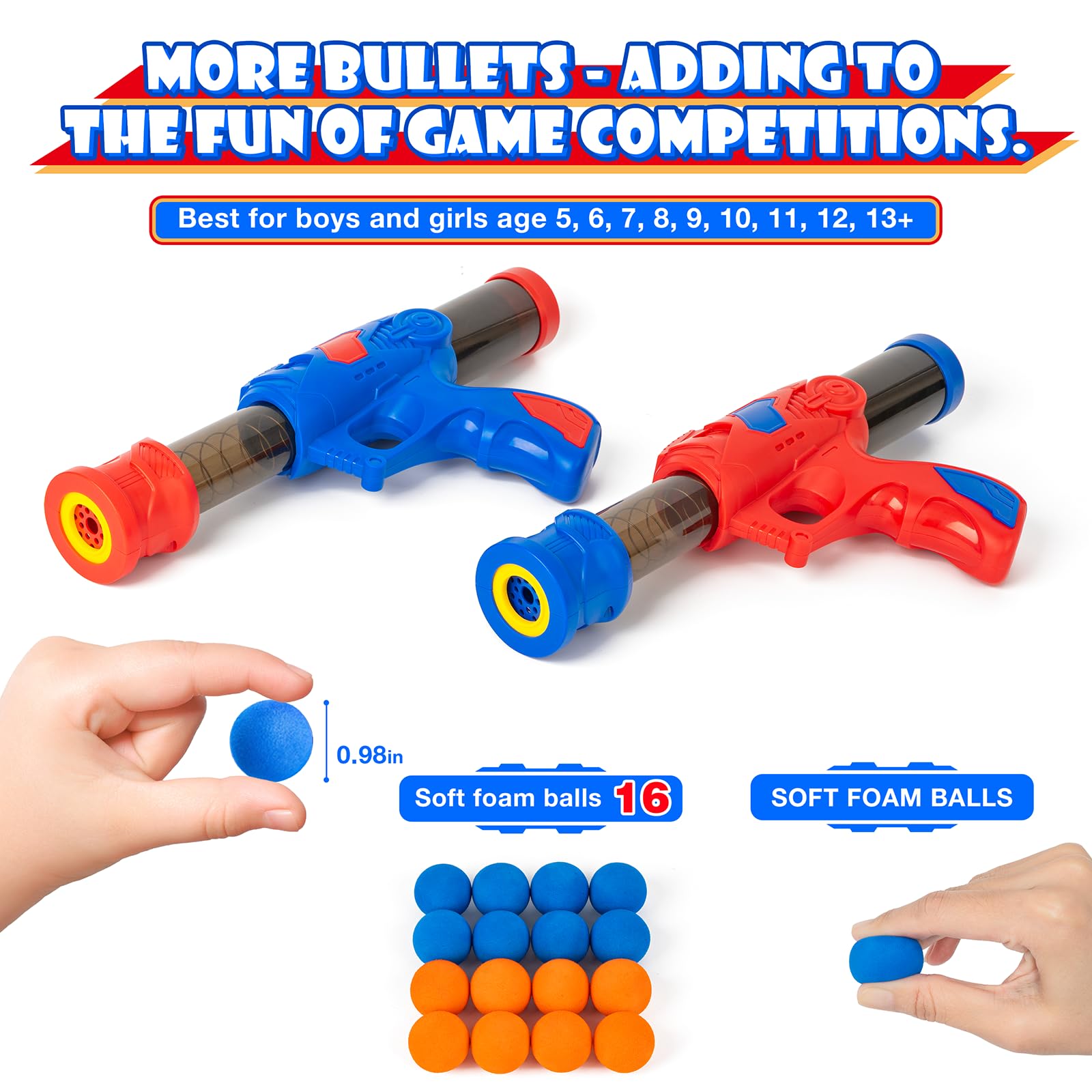 Jeu de Tir à Deux Joueurs, Pistolet de Jeu en Mousse, Ensemble de Cible Mobile Rotative avec 2 Pistolets& 24 Balles, Cadeau d'anniversaire de Noël Jouet pour Les Enfants de 5 6
