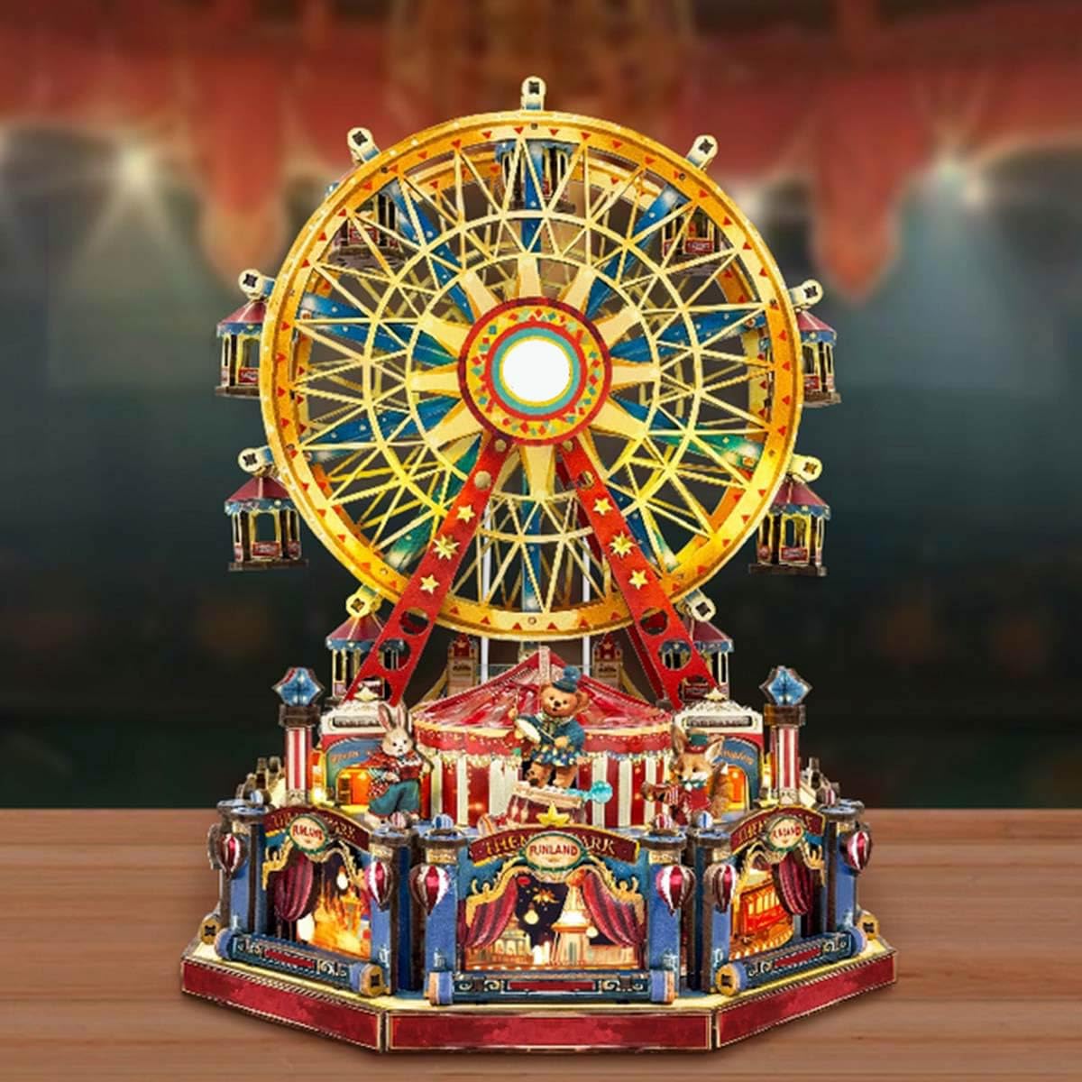 3D Holzpuzzle, 3D-Holz-Century-Riesenrad-Spieluhr, DIY-Set, rotierende Lichter, 367-teilige Schreibtischdekoration