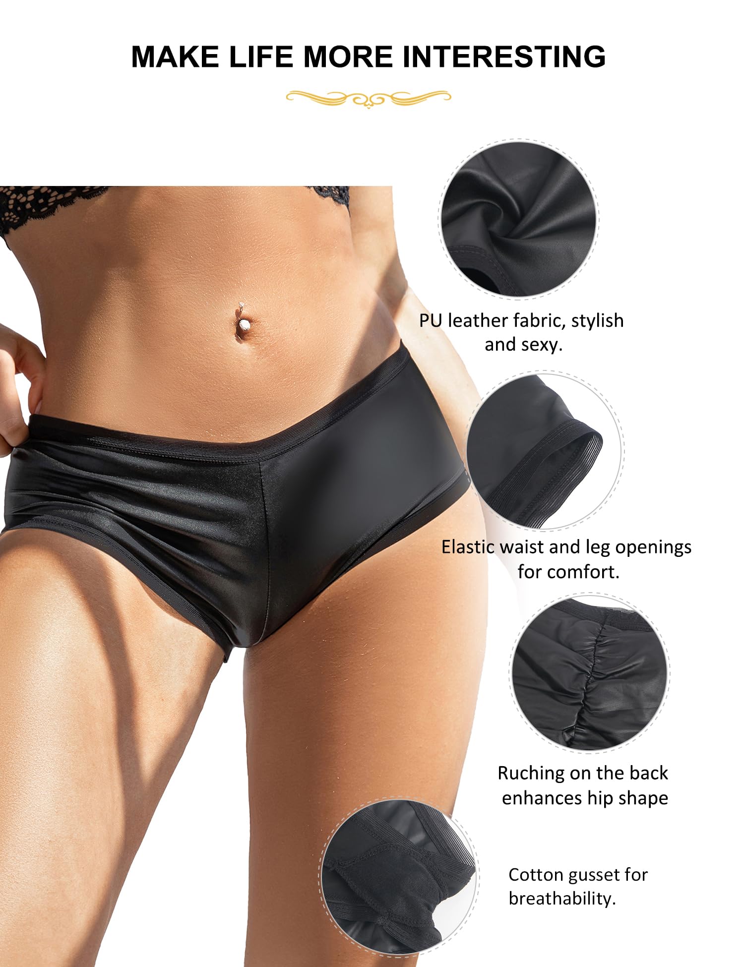 Sexy Outfit Damen Sexy brasilianischer Slip, schwarzer Bikini-Slip, Höschen, Rüschen-Boxershorts, Unterwäsche, Baumwolle, Schritt, Damen-Hotpants, Clubwear, Übergröße, UK 10–18